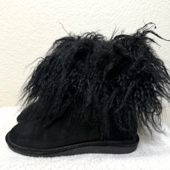 Bearpaw Boo Bootie Winter Boot Fuzzy Lamb Fur Cuff Suede Black Size 9 - Picture 5 of 16
